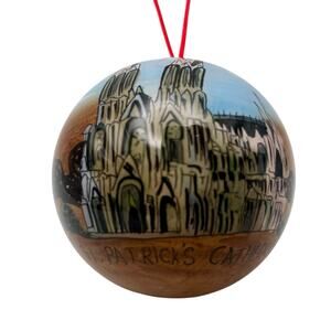 Vintage St Patricks Cathedral NYC Glass Christmas Ornament Reverse Hand Painted
